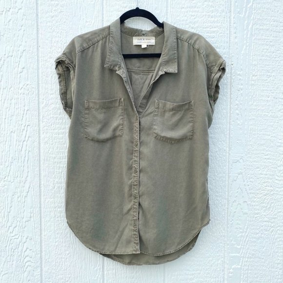 cloth & stone Tops - Cloth & Stone 100% Tencel Lyocell Army Green Button Top Large